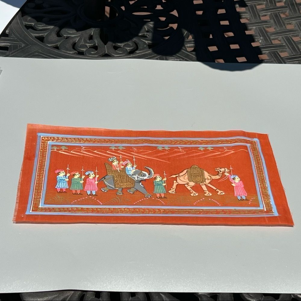 Vintage Hindu Persian Mughal Mogul Art Hand Made Painting on Fine Silk Cloth